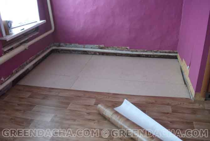Укладываем ДСП и можно стелить линолеум Укладываем ДСП